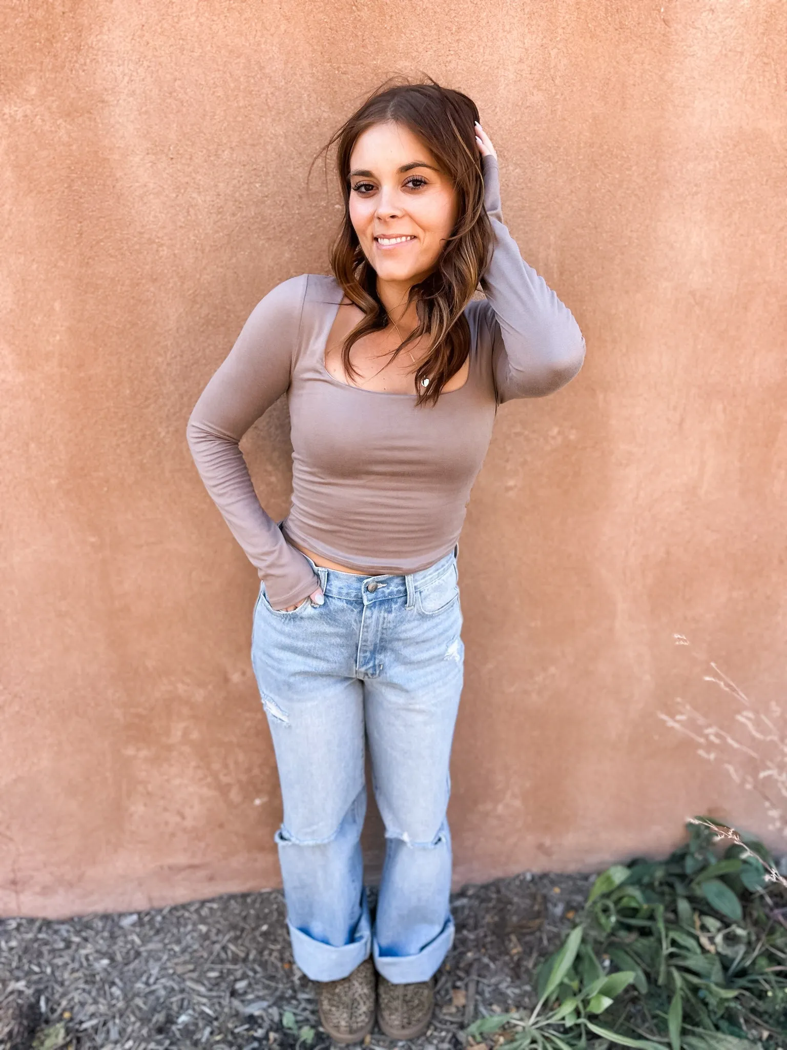 Heartbreaker Double Knot Long Sleeve Top - Mocha