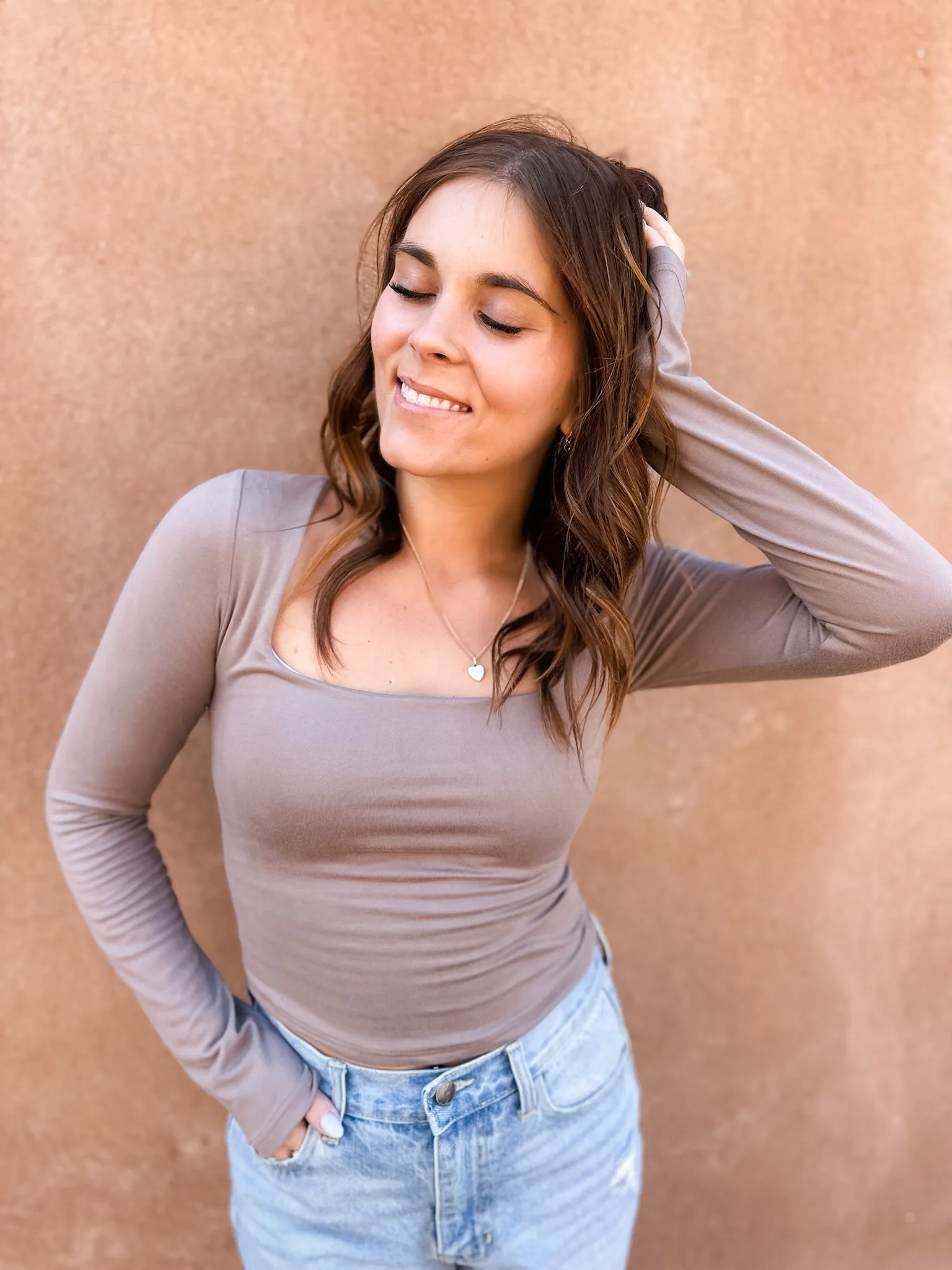 Heartbreaker Double Knot Long Sleeve Top - Mocha