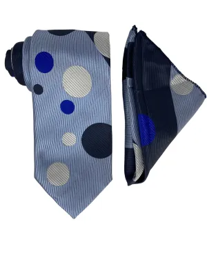 Henri Picard Polka Dot Tie and Handkerchief - Blue