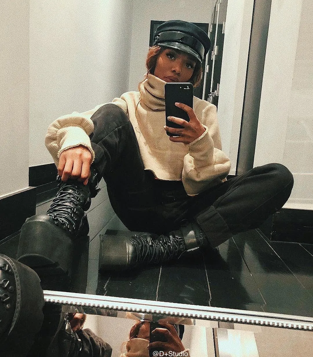 High-collared Lantern Sleeve Crop Tops Sweaters