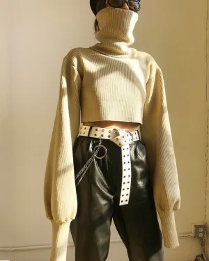 High-collared Lantern Sleeve Crop Tops Sweaters