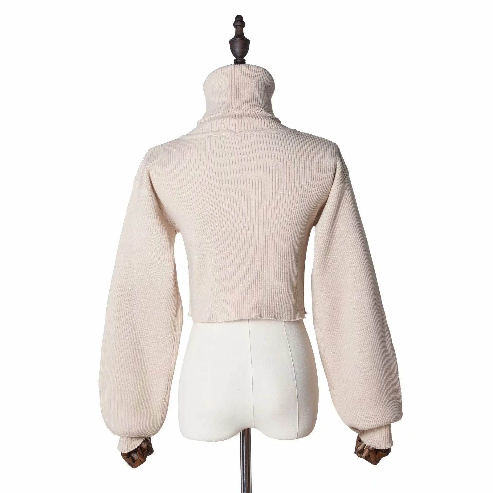 High-collared Lantern Sleeve Crop Tops Sweaters