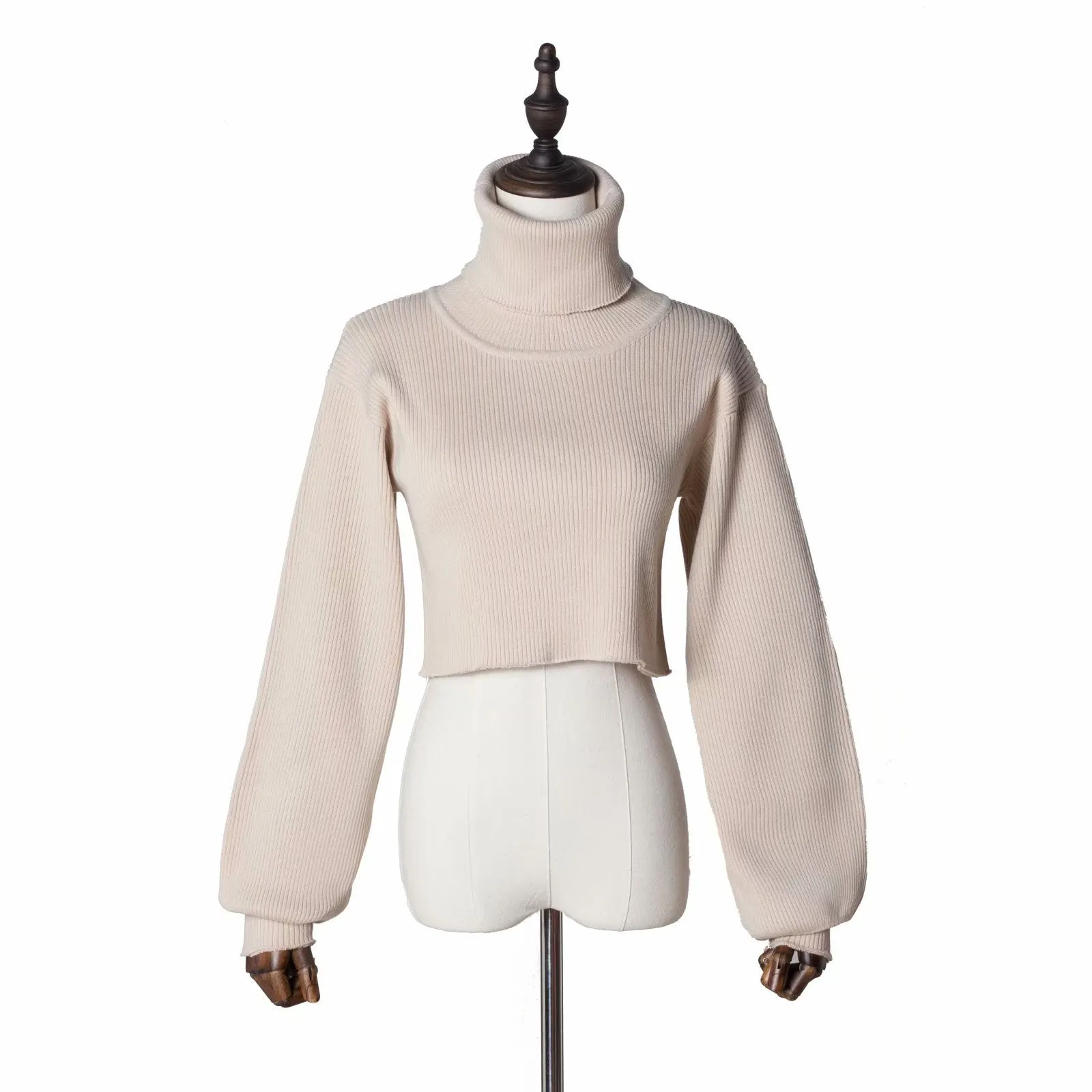 High-collared Lantern Sleeve Crop Tops Sweaters