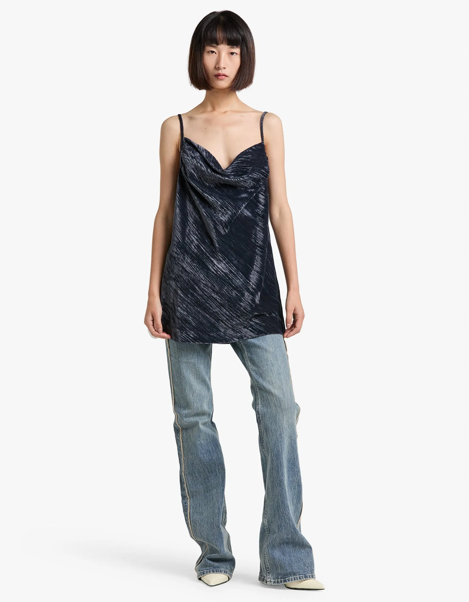 Holli Long Line Cowl Neck Cami - Dark Ash