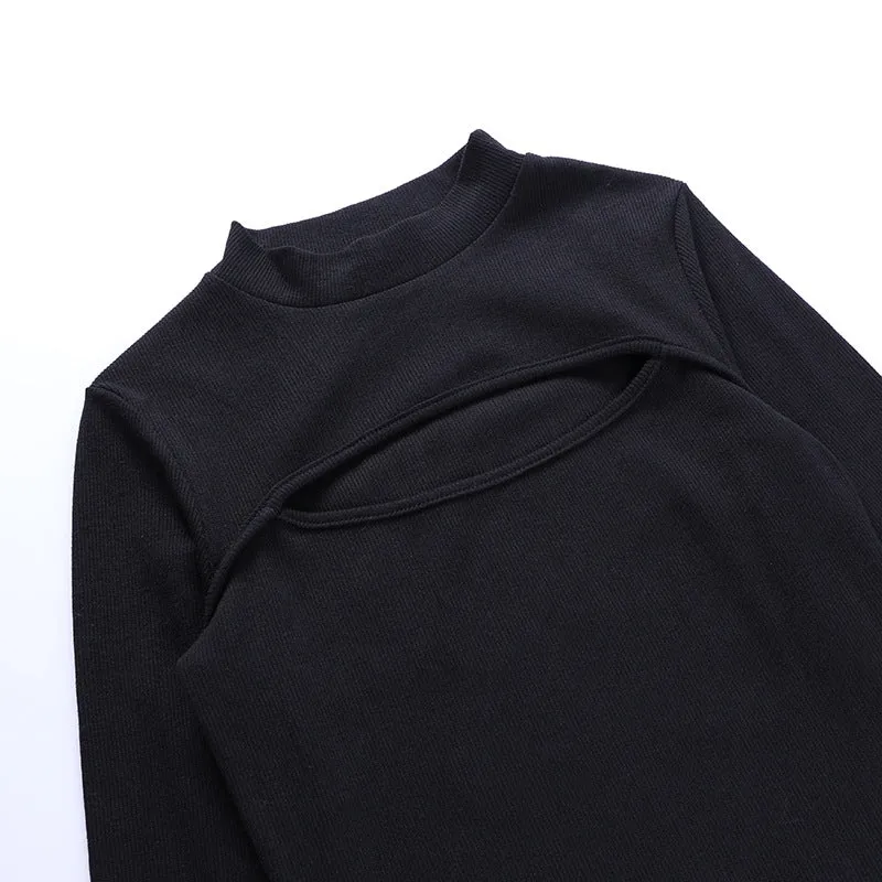 Hollow-out Round Neck Slit Leg Sweater Midi Bodycon Mini Dresses