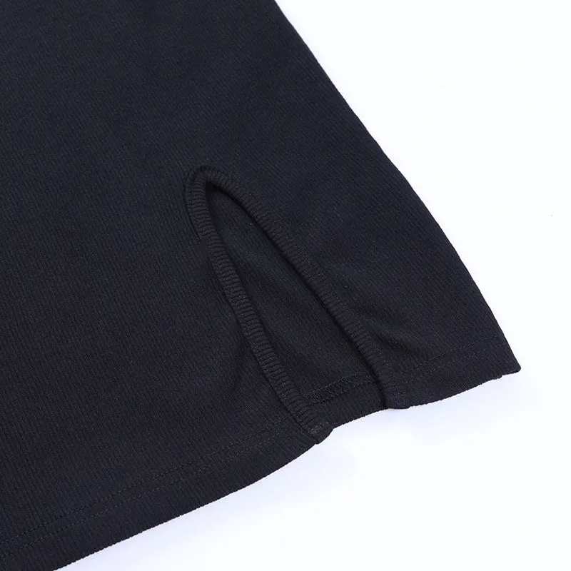 Hollow-out Round Neck Slit Leg Sweater Midi Bodycon Mini Dresses