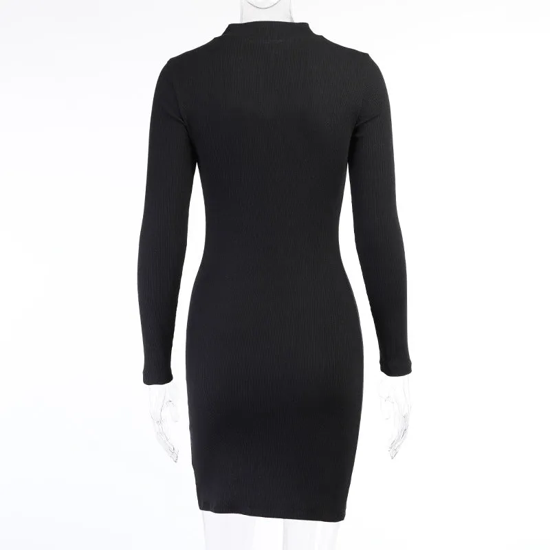 Hollow-out Round Neck Slit Leg Sweater Midi Bodycon Mini Dresses