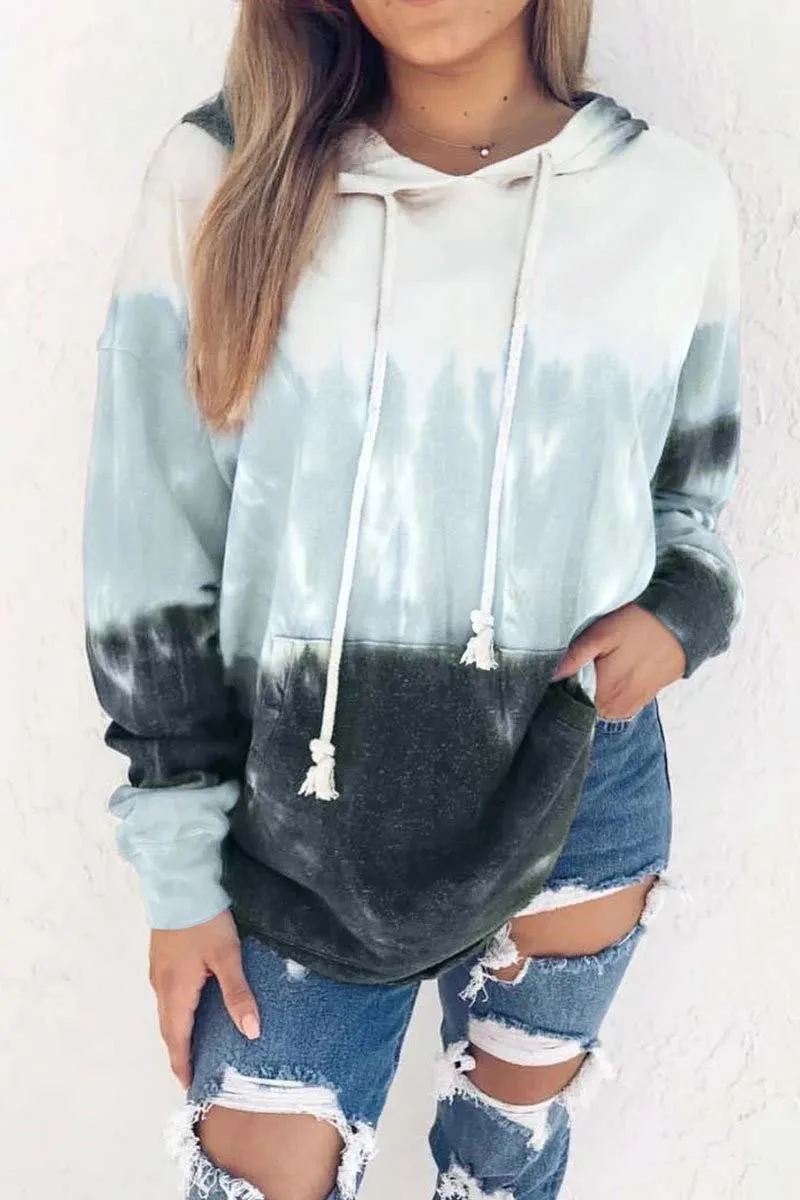 Hooded Collar Tied Dyed Print Hoodie (3 Colors)