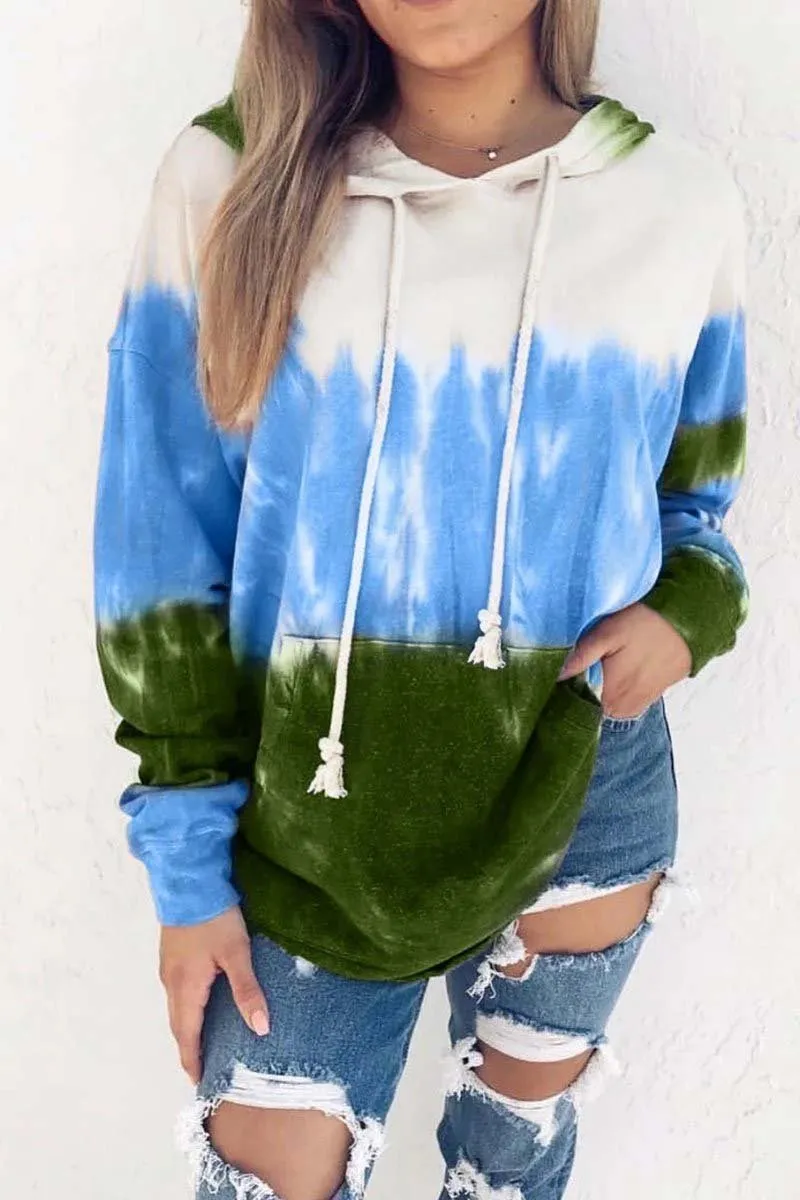 Hooded Collar Tied Dyed Print Hoodie (3 Colors)