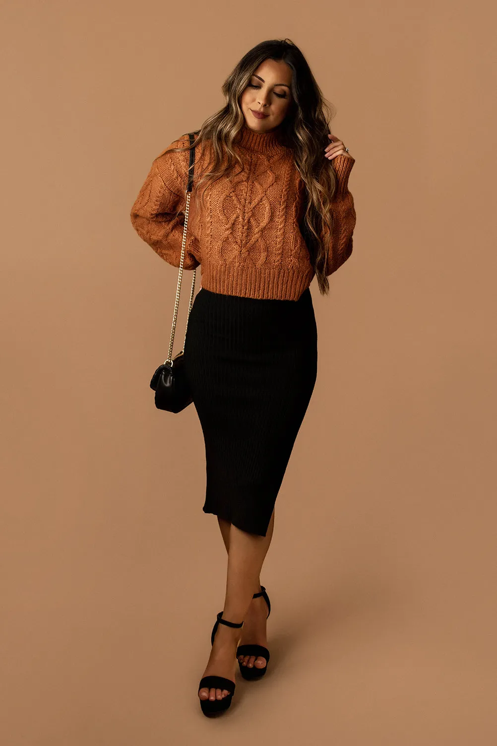 Hooked On You Cable Knit Sweater (Burnt Orange) | FINAL SALE