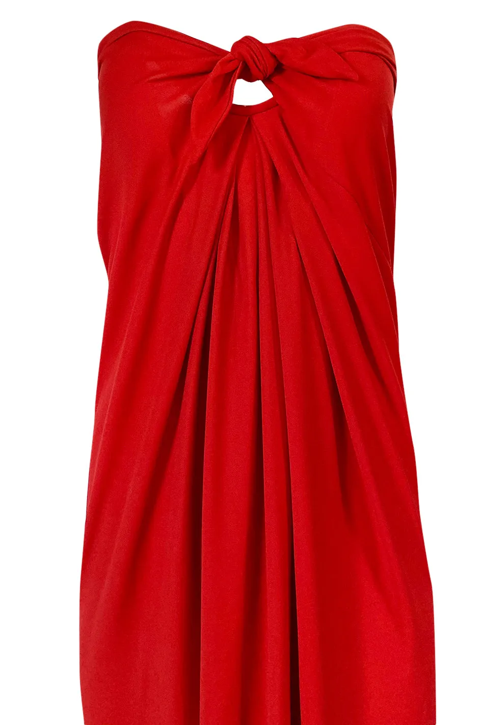 Iconic c1976 Halston Strapless Tie Front Sarong Red Jersey Dress