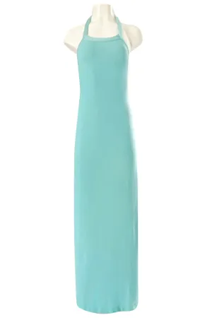 Important 1974 Halston Turquoise Cashmere Extremely Low Back Halter Dress