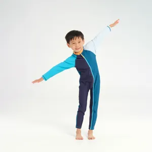 Infant Blocked LS Swim Zip Suit - Navy Apricot
