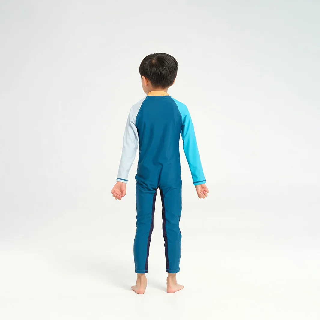Infant Blocked LS Swim Zip Suit - Navy Apricot