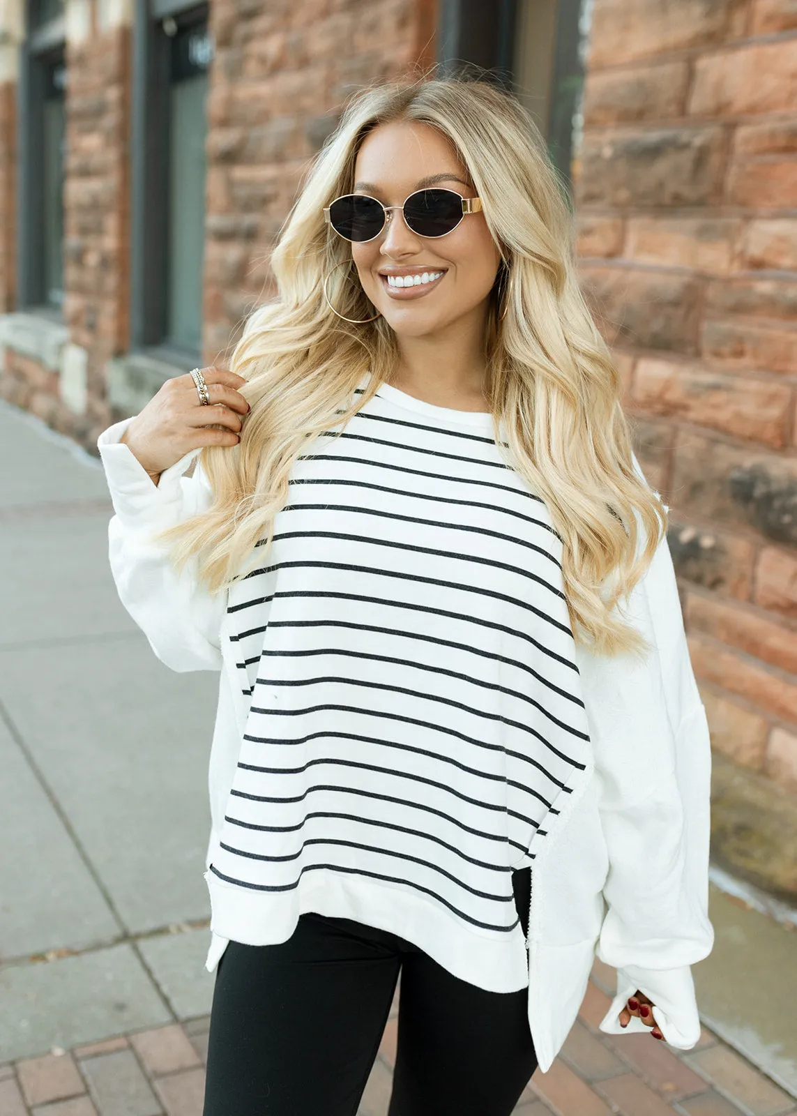 Ivory & Black Stripe Terry Top