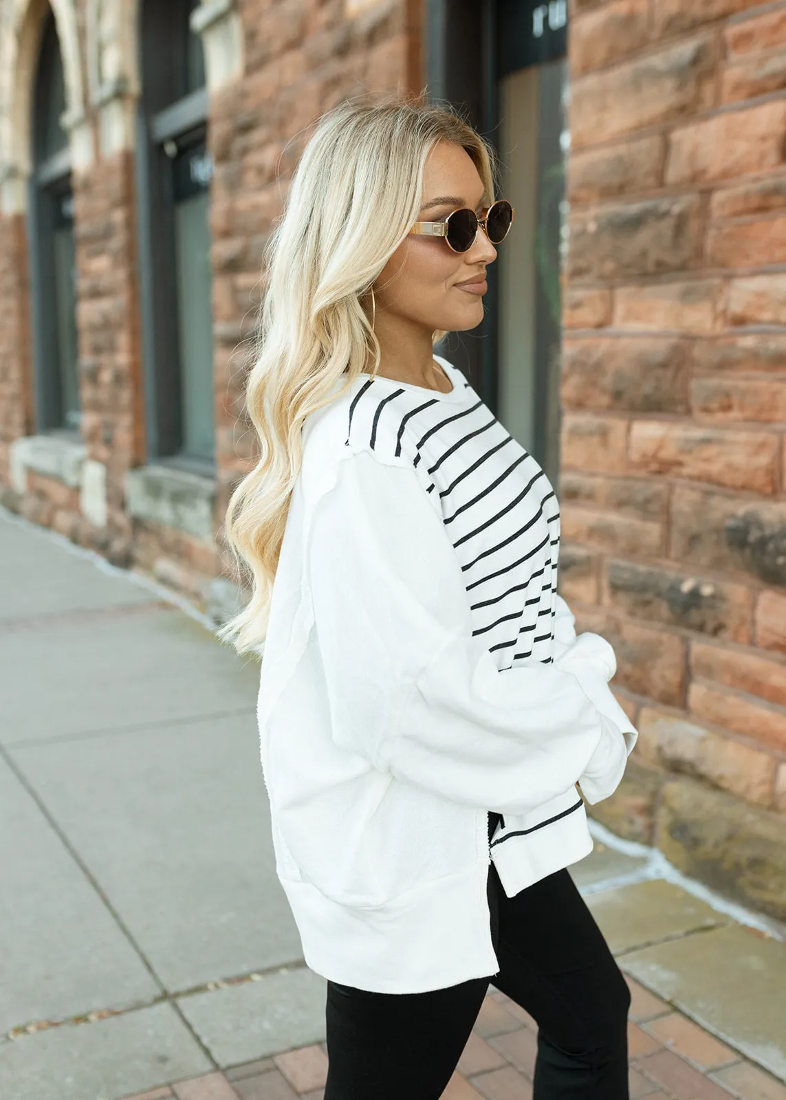 Ivory & Black Stripe Terry Top