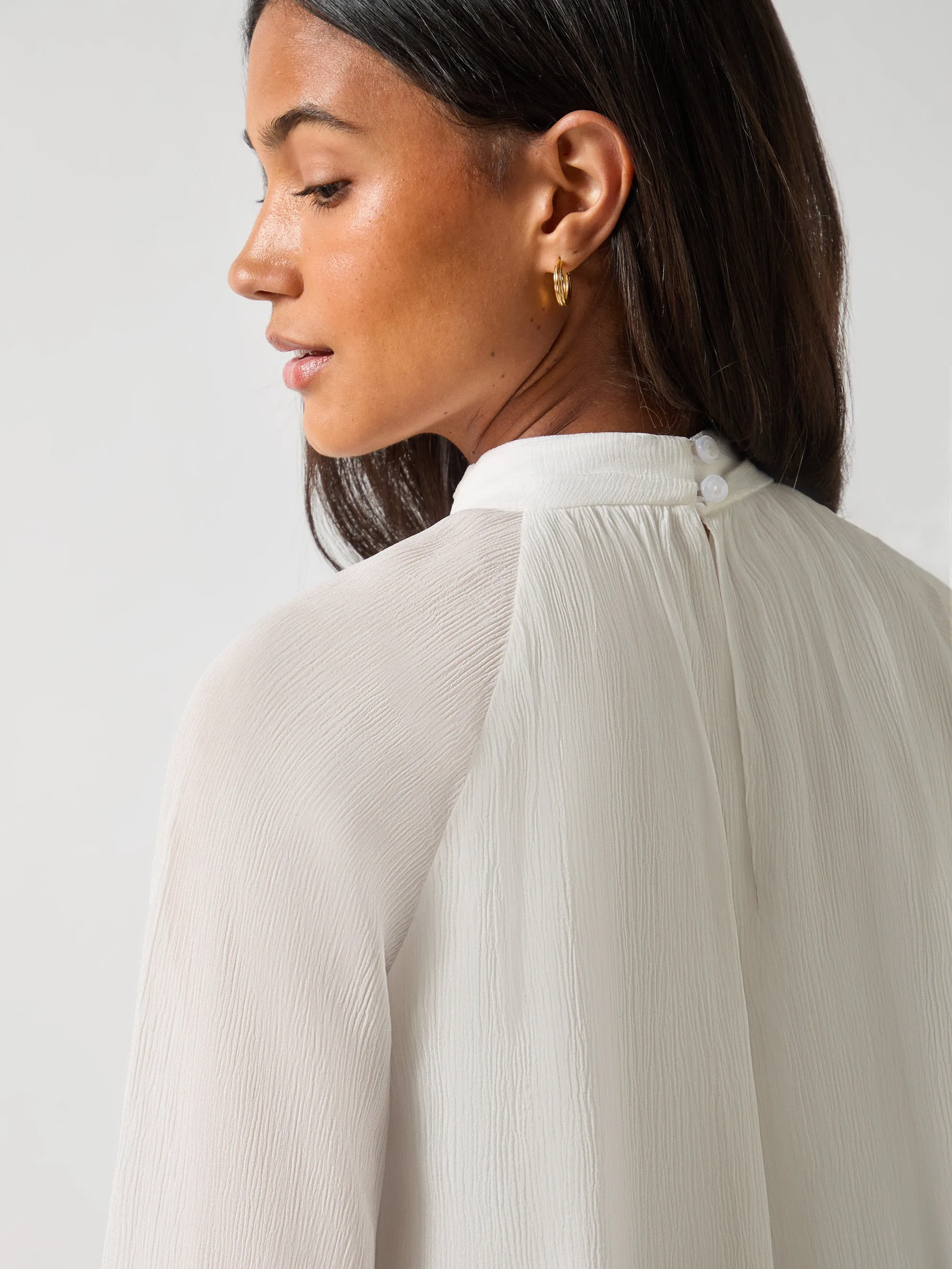 Ivory Crinkle Flared Sleeve Blouse
