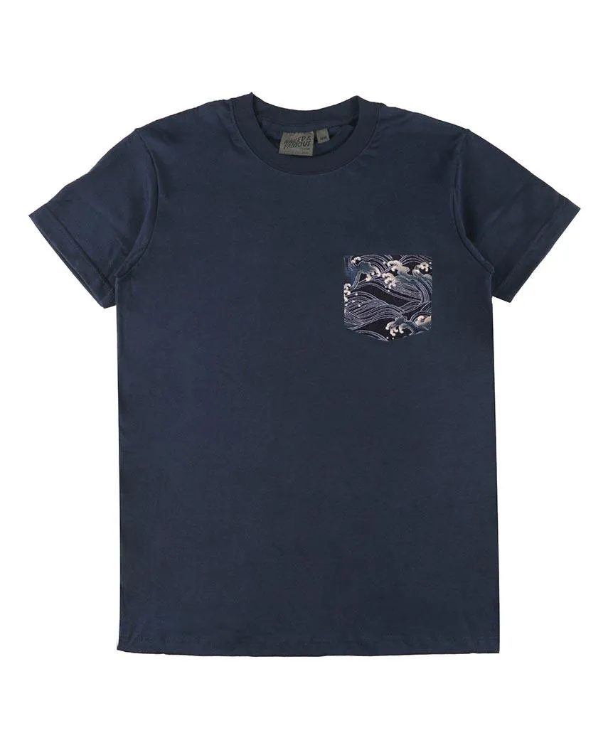Japanese Waves Pocket Tee Navy