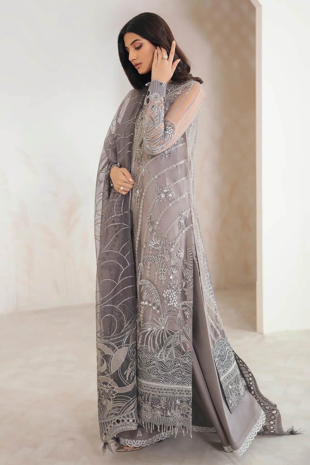 Jazmin Embroidered Chiffon 2022 | FUSION OF DELUXE | CRYSTAL GREY