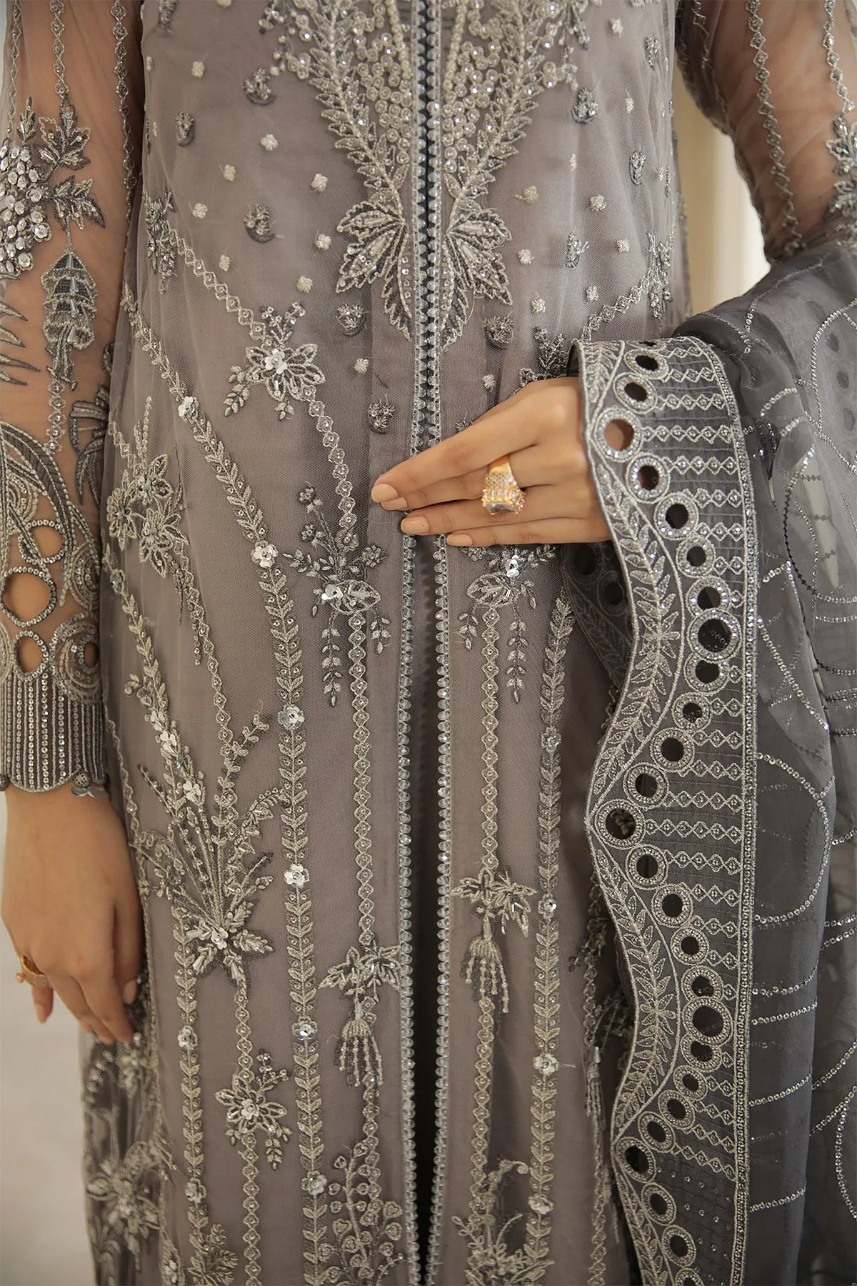 Jazmin Embroidered Chiffon 2022 | FUSION OF DELUXE | CRYSTAL GREY