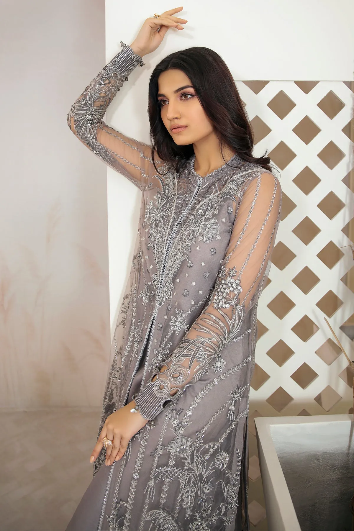 Jazmin Embroidered Chiffon 2022 | FUSION OF DELUXE | CRYSTAL GREY