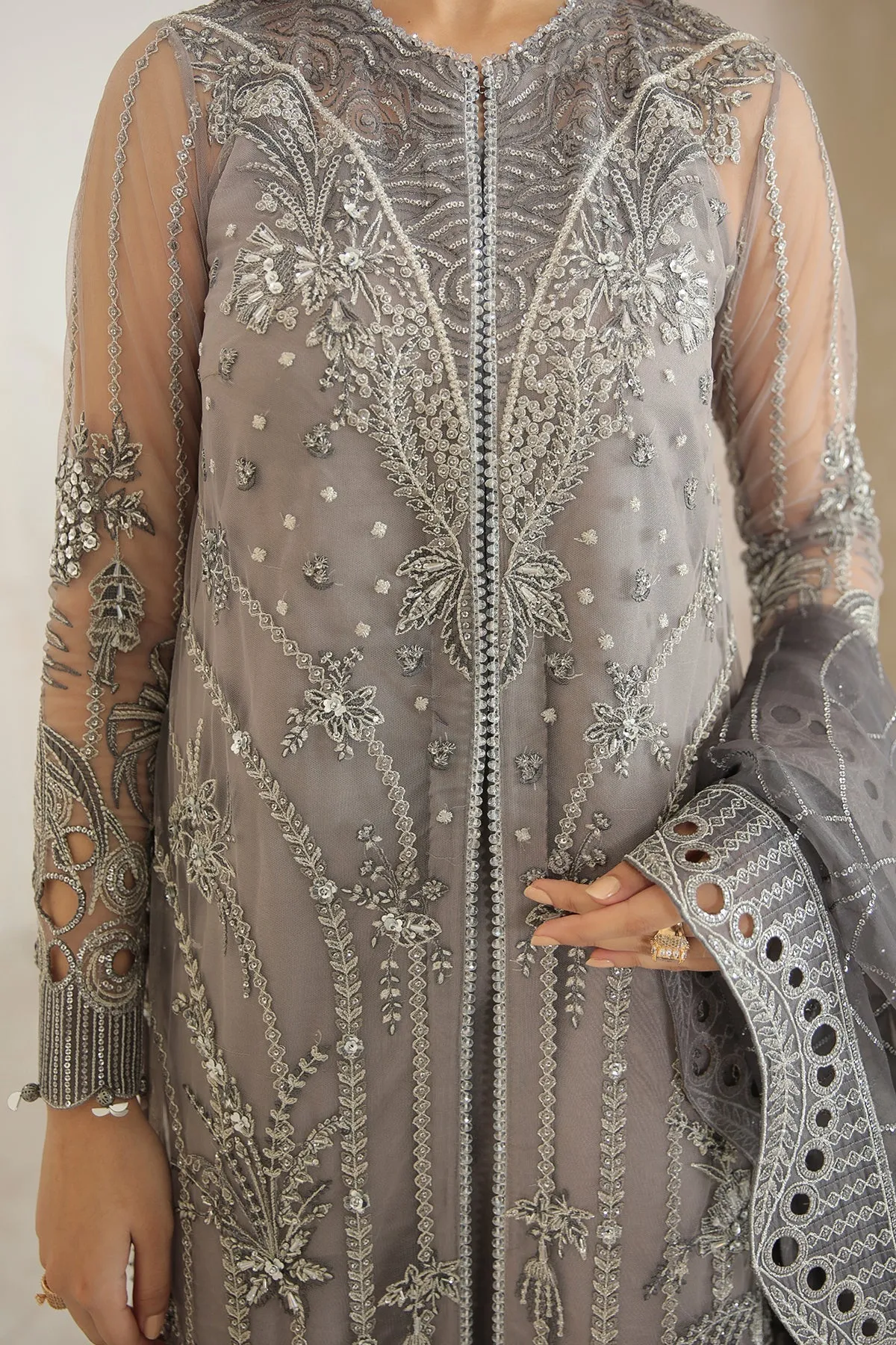 Jazmin Embroidered Chiffon 2022 | FUSION OF DELUXE | CRYSTAL GREY
