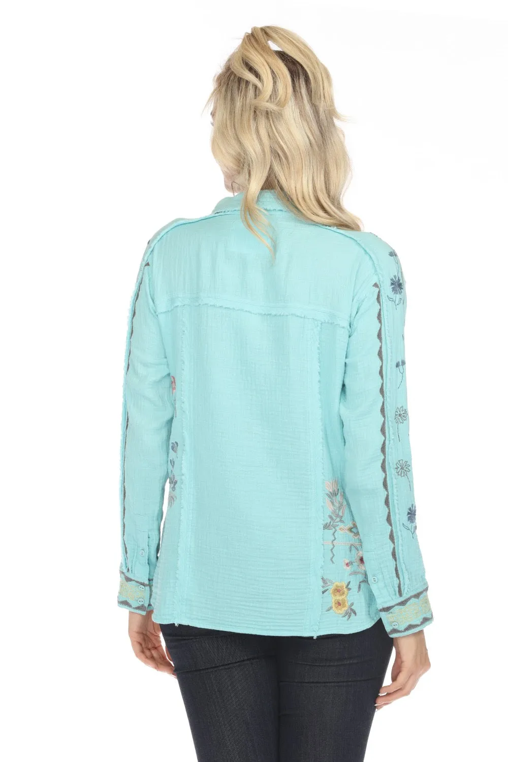 Johnny Was Biya Leyla Embroidered Button-Down Blouse B13324 Boho Chic
