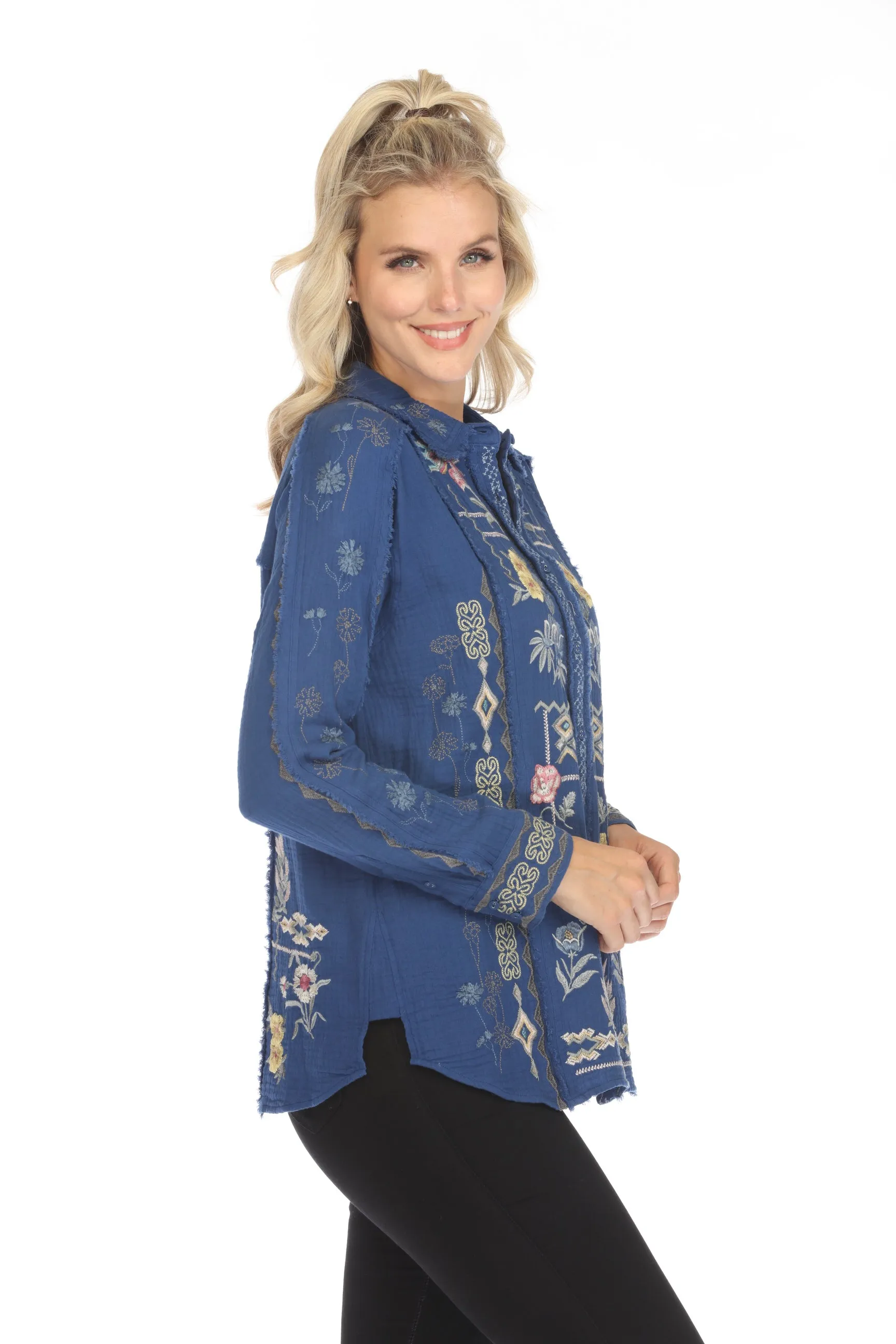 Johnny Was Biya Leyla Embroidered Button-Down Blouse B13324 Boho Chic