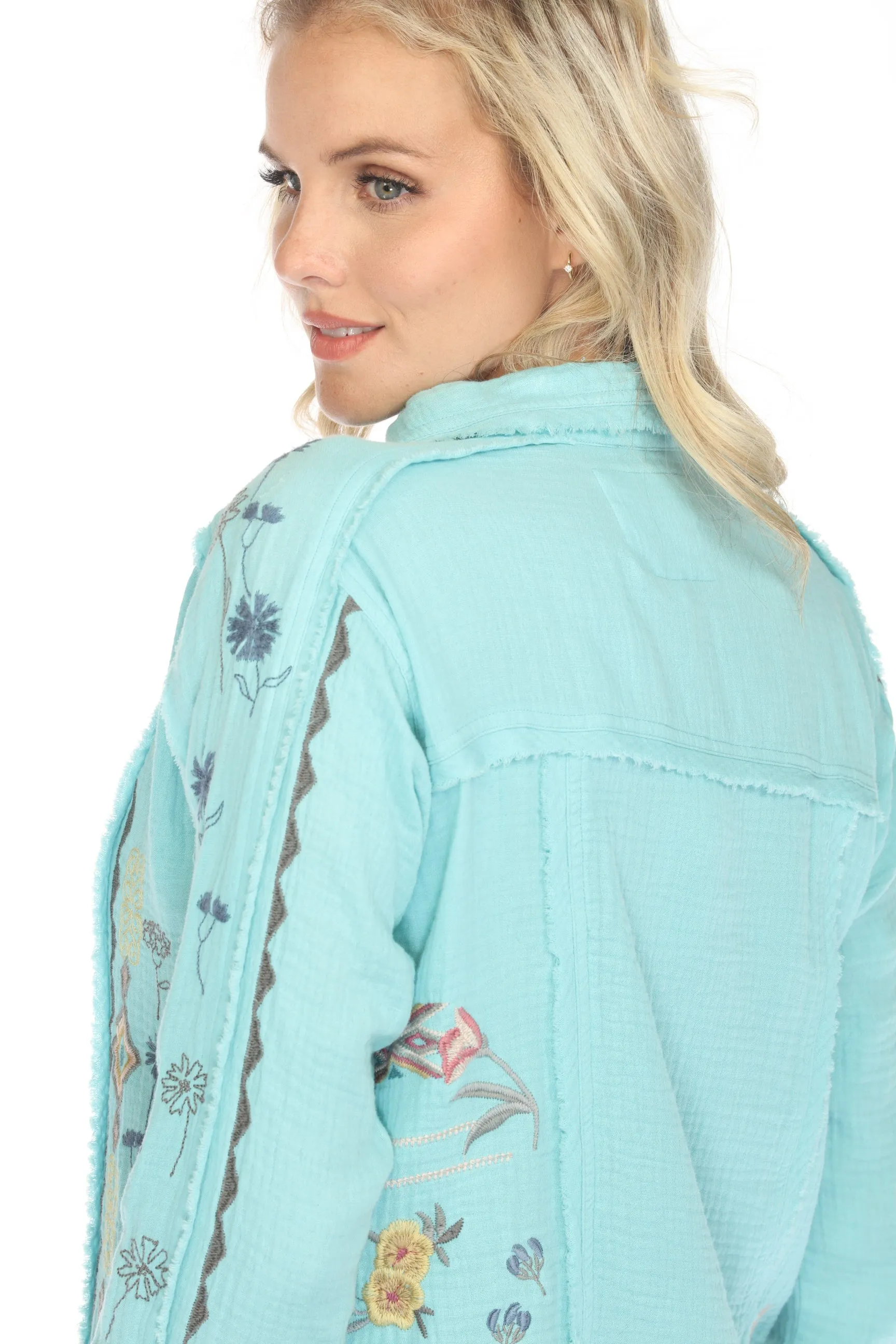 Johnny Was Biya Leyla Embroidered Button-Down Blouse B13324 Boho Chic