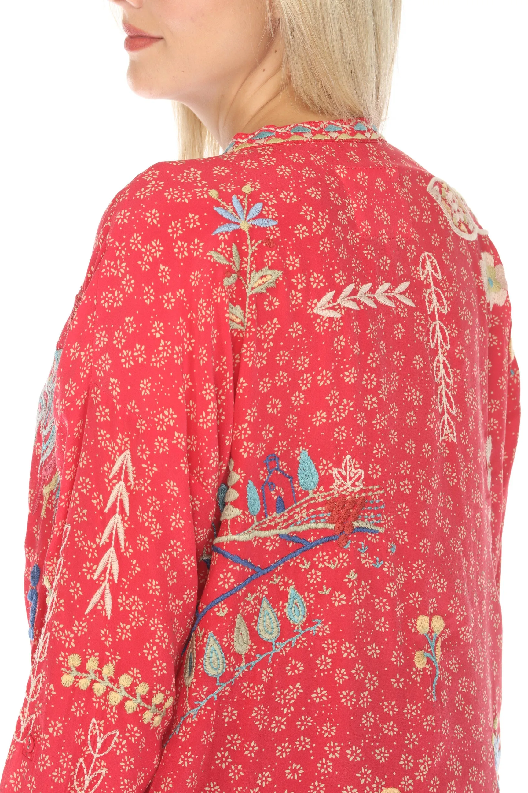 Johnny Was Biya Oanna Silk Embroidered Blouse Boho Chic B13024A1