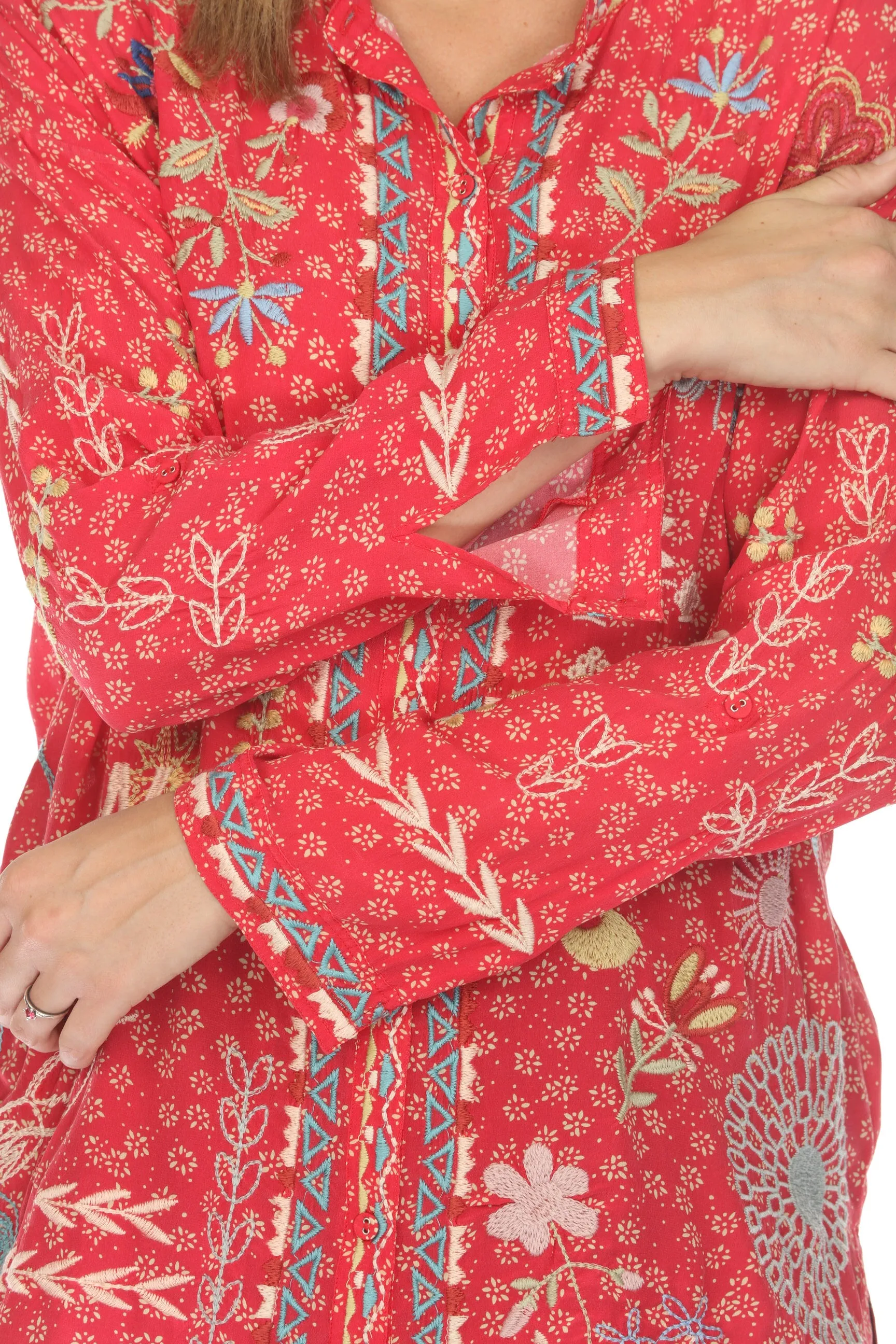 Johnny Was Biya Oanna Silk Embroidered Blouse Boho Chic B13024A1