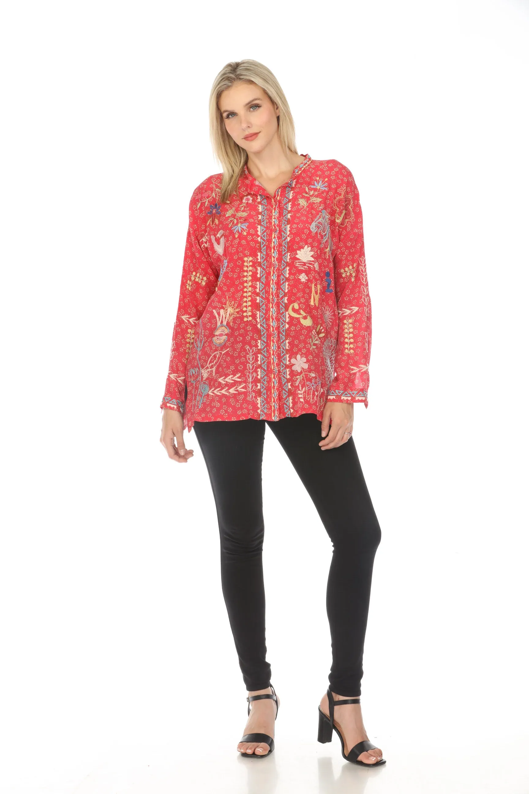 Johnny Was Biya Oanna Silk Embroidered Blouse Boho Chic B13024A1