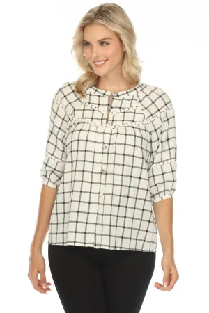 Johnny Was Calme Plaid Raglan Button-Down Top O21053 Boho Chic