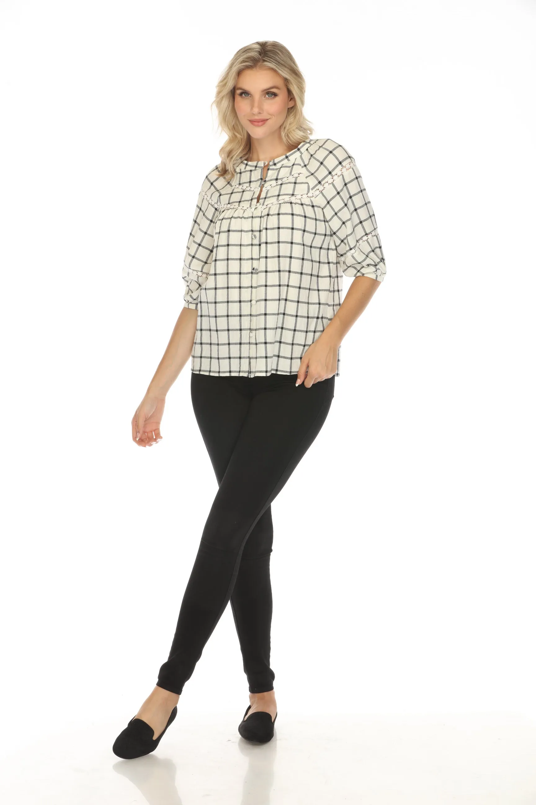 Johnny Was Calme Plaid Raglan Button-Down Top O21053 Boho Chic