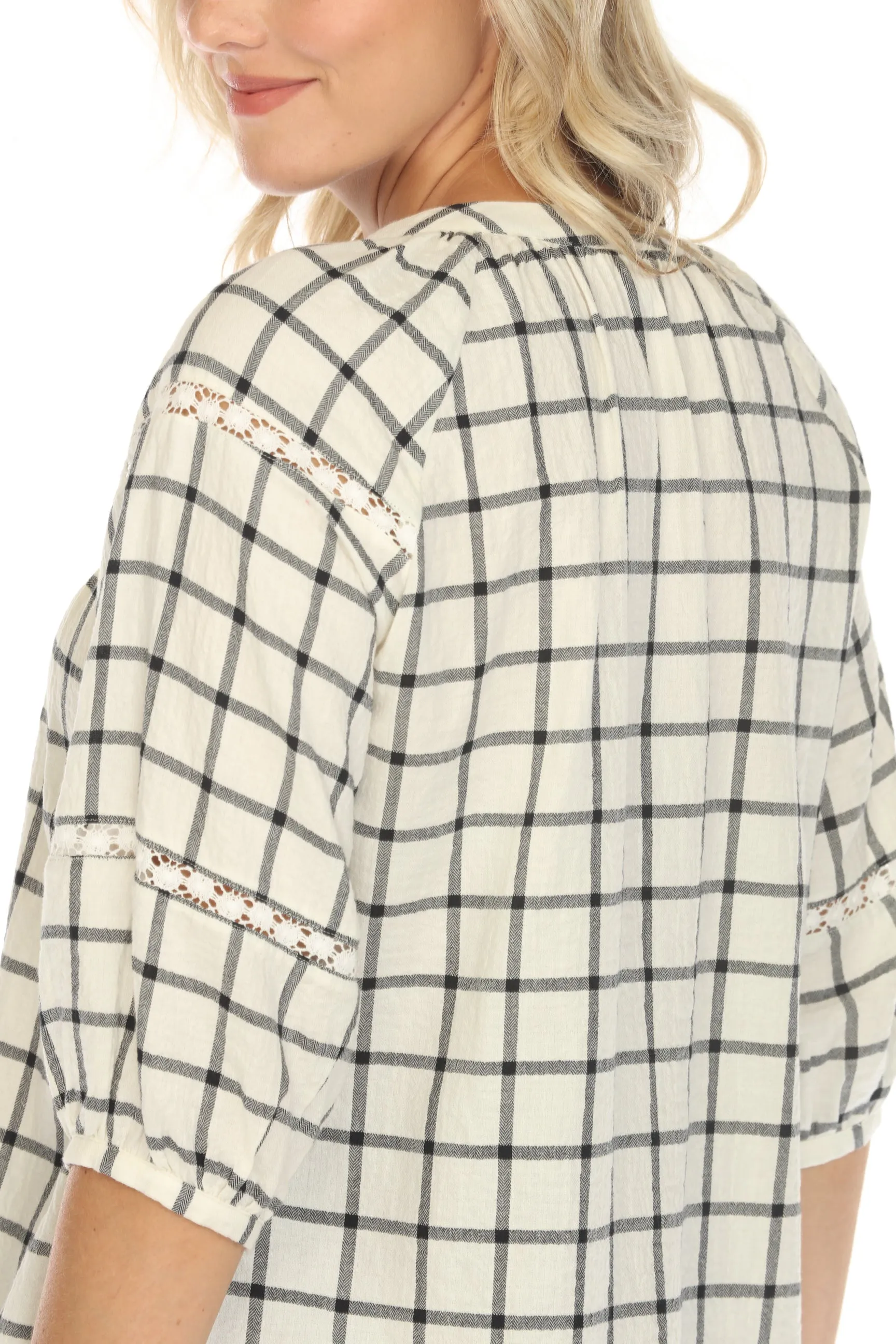 Johnny Was Calme Plaid Raglan Button-Down Top O21053 Boho Chic
