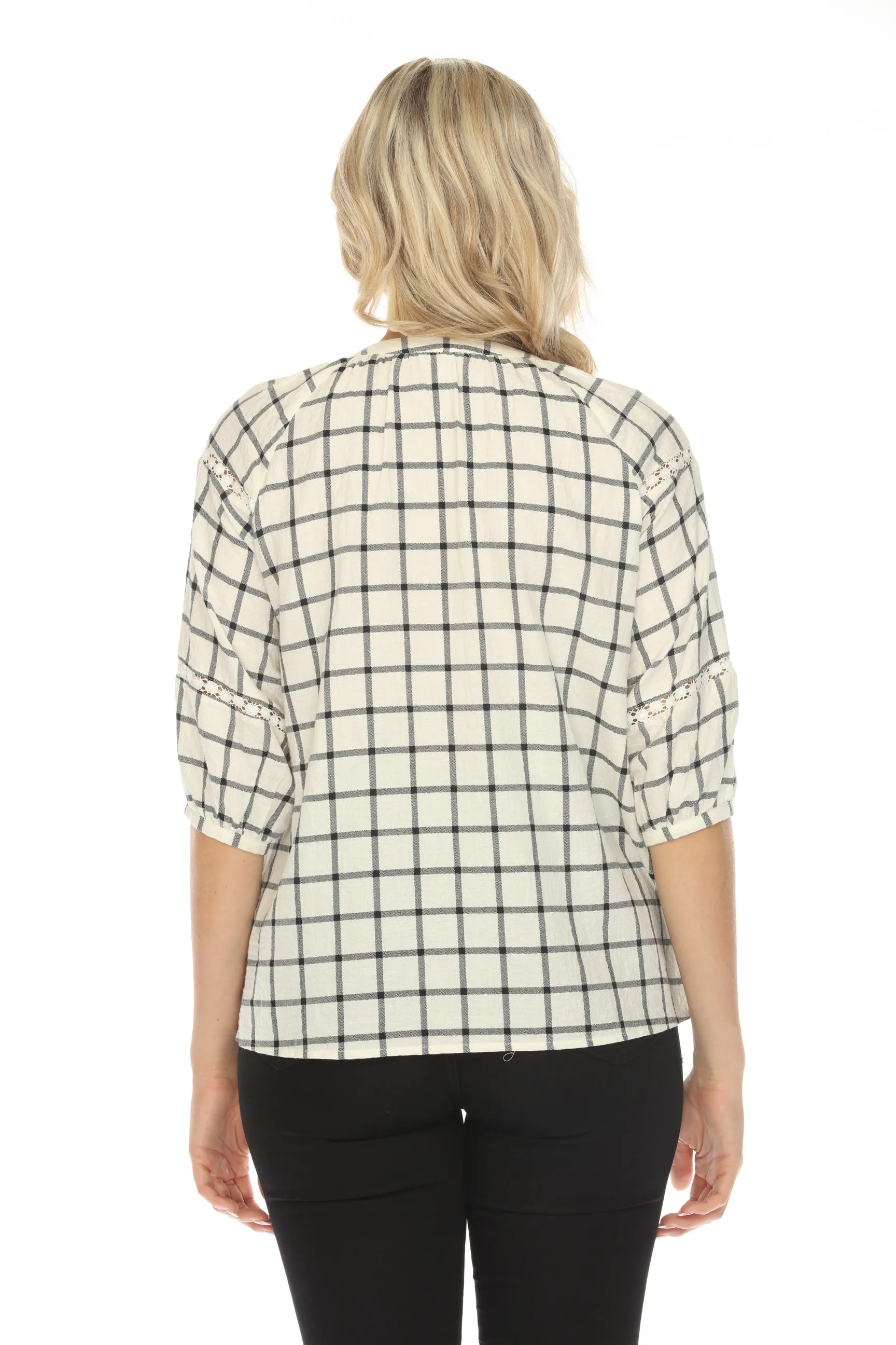 Johnny Was Calme Plaid Raglan Button-Down Top O21053 Boho Chic