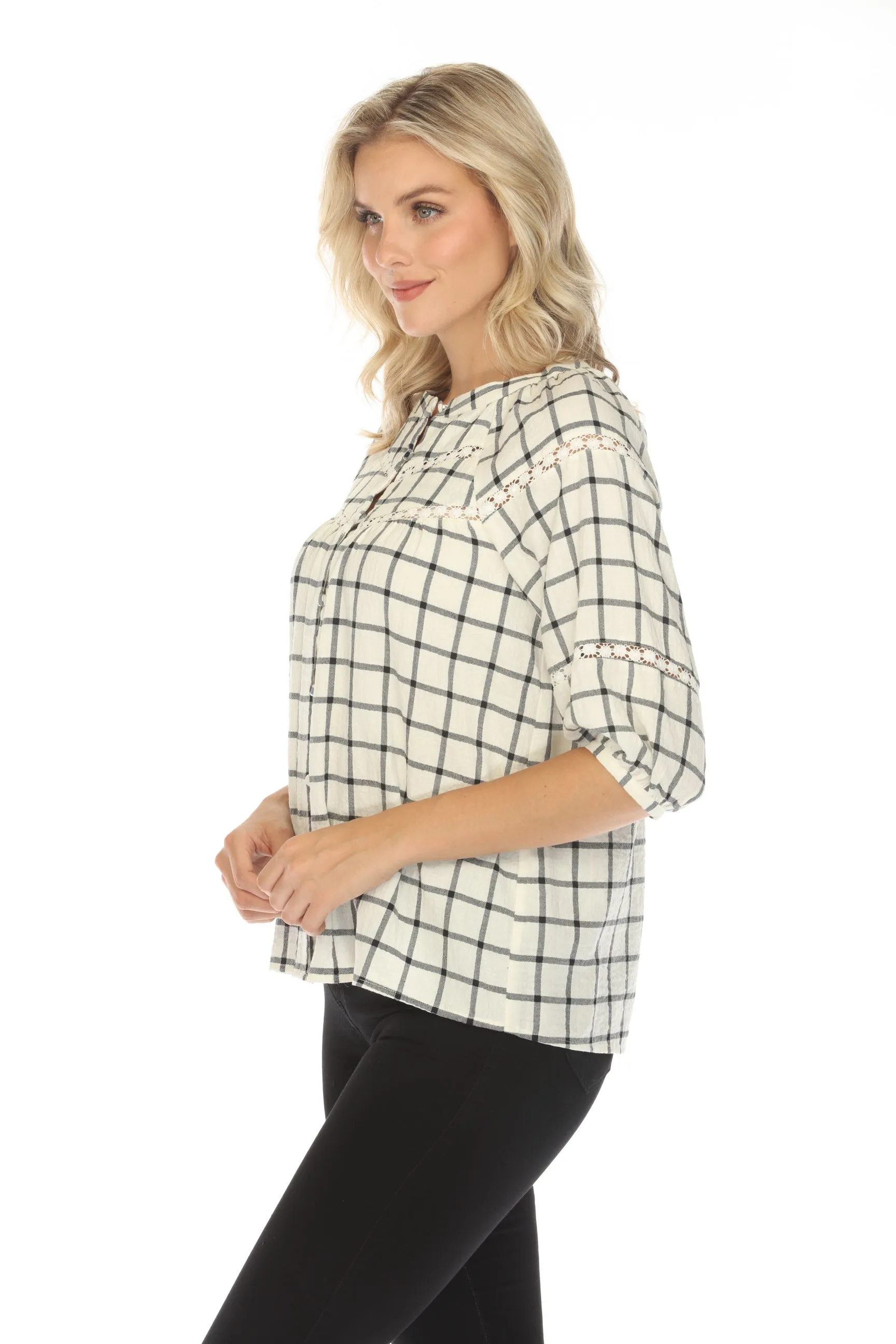 Johnny Was Calme Plaid Raglan Button-Down Top O21053 Boho Chic