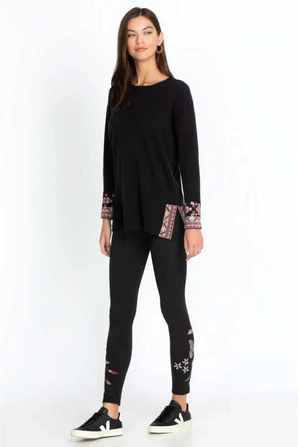 Johnny Was Embroidery Cotton Leggings Pant Penelope Black Small Legging Pants NEW