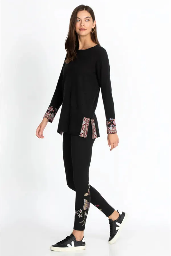 Johnny Was Embroidery Cotton Leggings Pant Penelope Black Small Legging Pants NEW