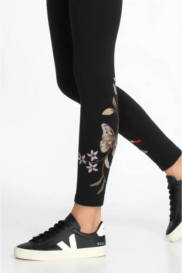 Johnny Was Embroidery Cotton Leggings Pant Penelope Black Small Legging Pants NEW