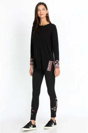 Johnny Was Embroidery Cotton Leggings Pant Penelope Black Small Legging Pants NEW