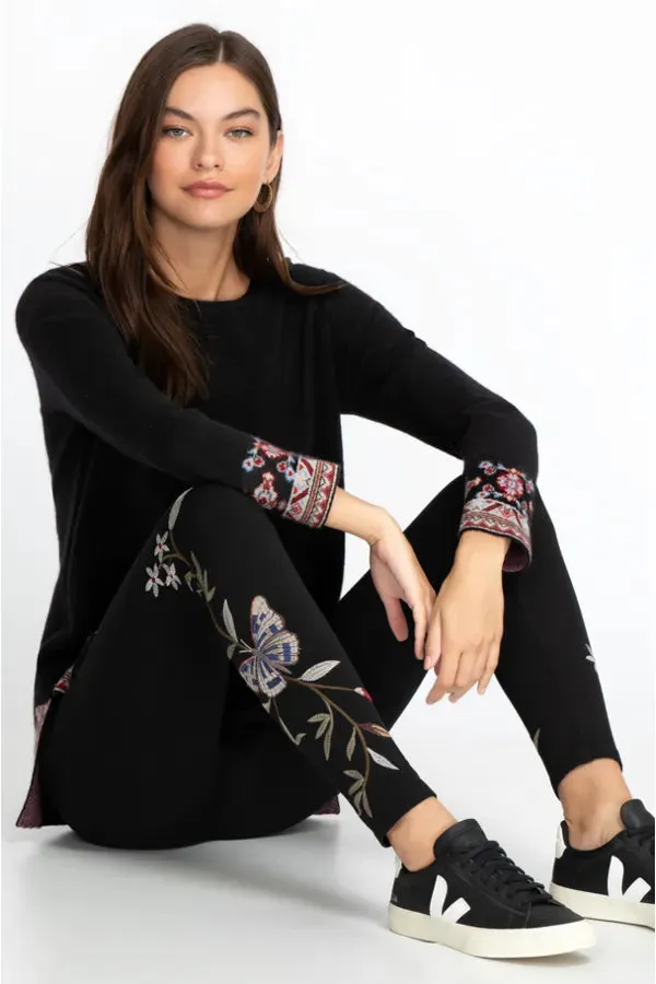 Johnny Was Embroidery Cotton Leggings Pant Penelope Black Small Legging Pants NEW