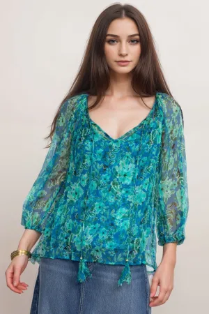 Johnny Was Jade Raquel Silk Peasant Blouse L19324-R