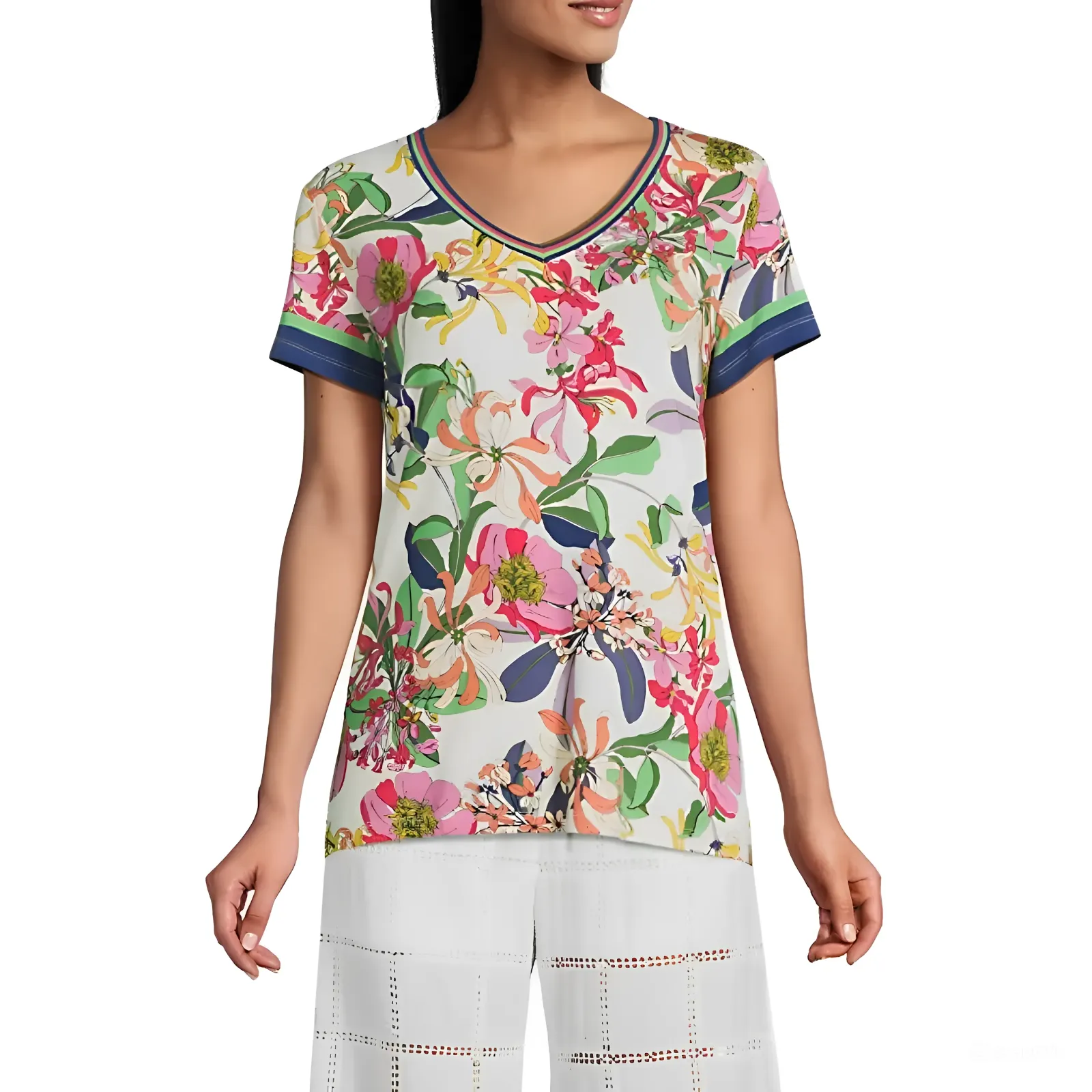 Johnny Was Janie Favorite Short Flowers Tee Aldrich Floral Shirt Top Cream NEW
