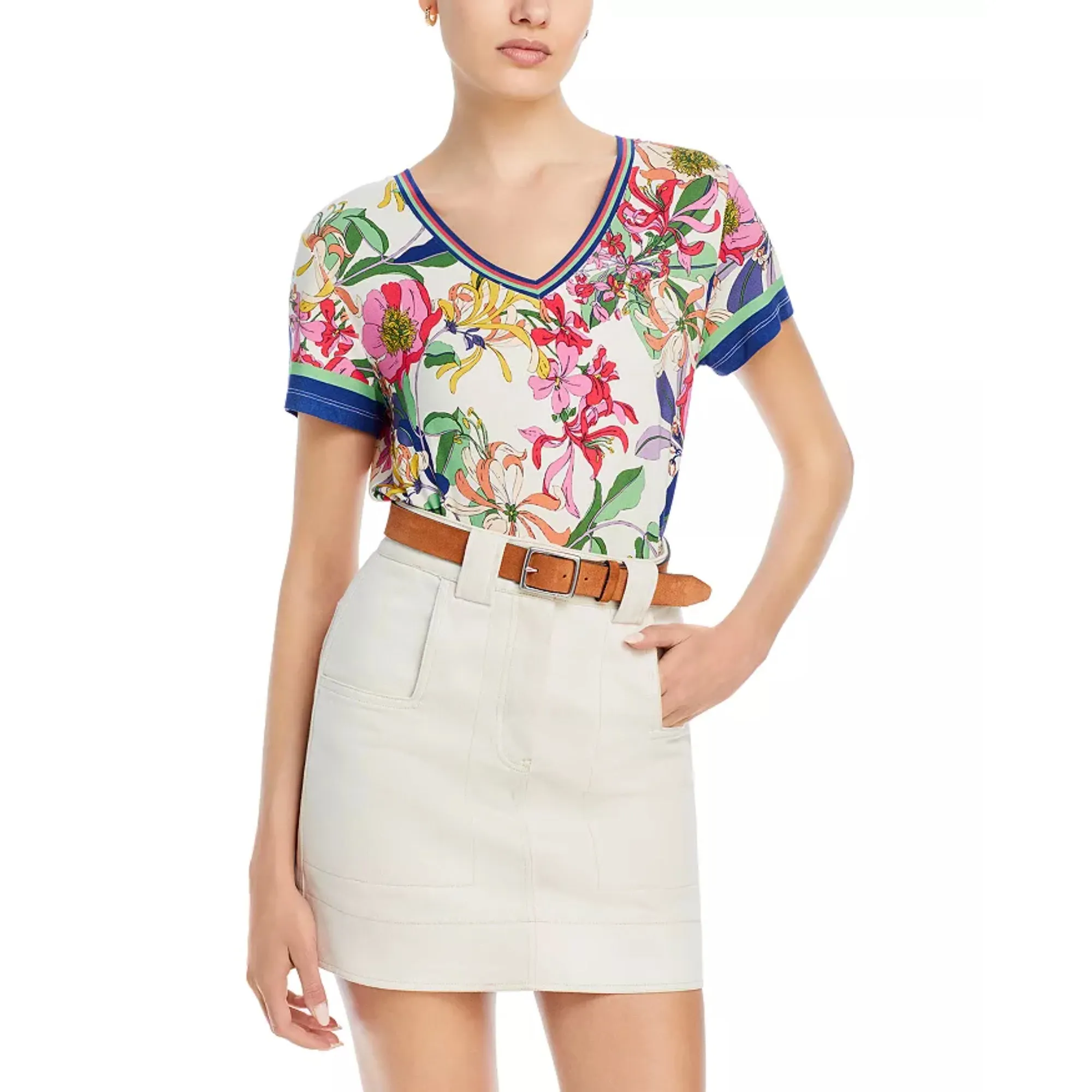 Johnny Was Janie Favorite Short Flowers Tee Aldrich Floral Shirt Top Cream NEW