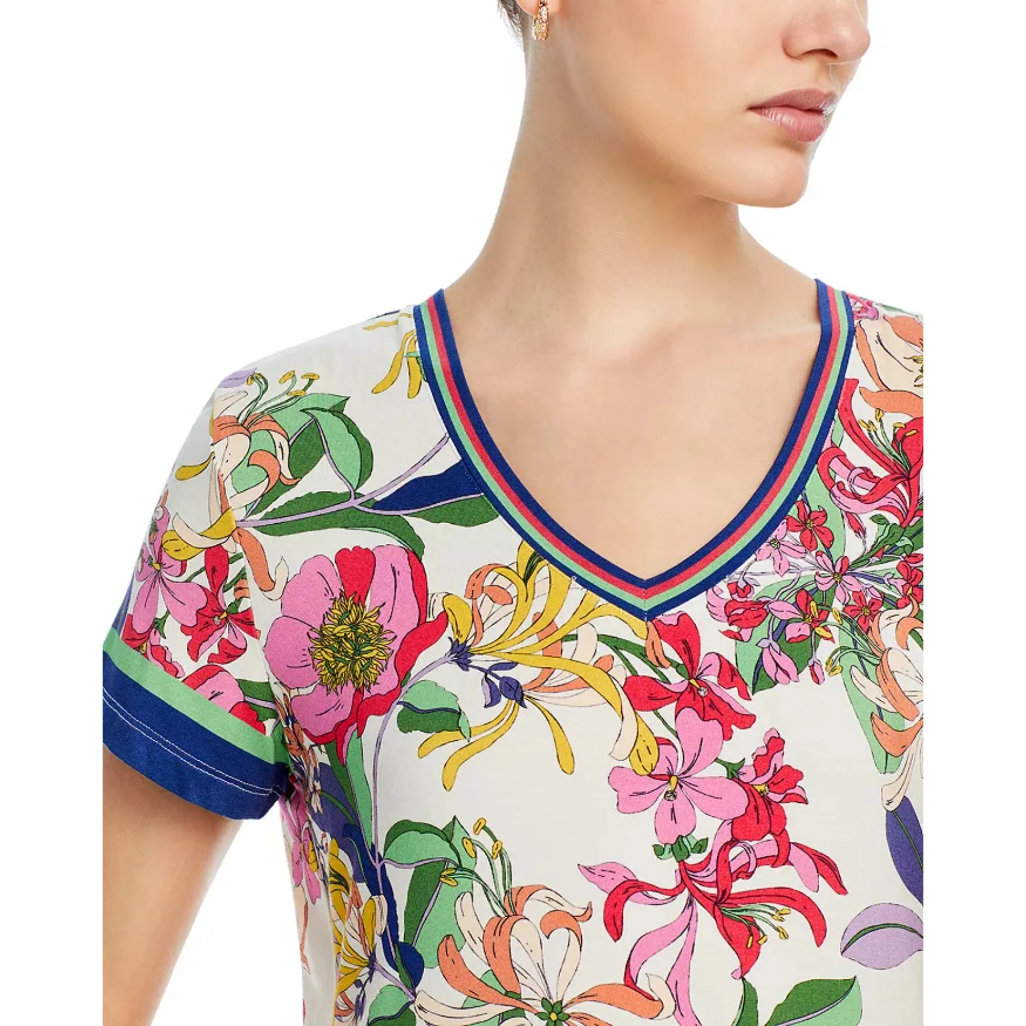 Johnny Was Janie Favorite Short Flowers Tee Aldrich Floral Shirt Top Cream NEW
