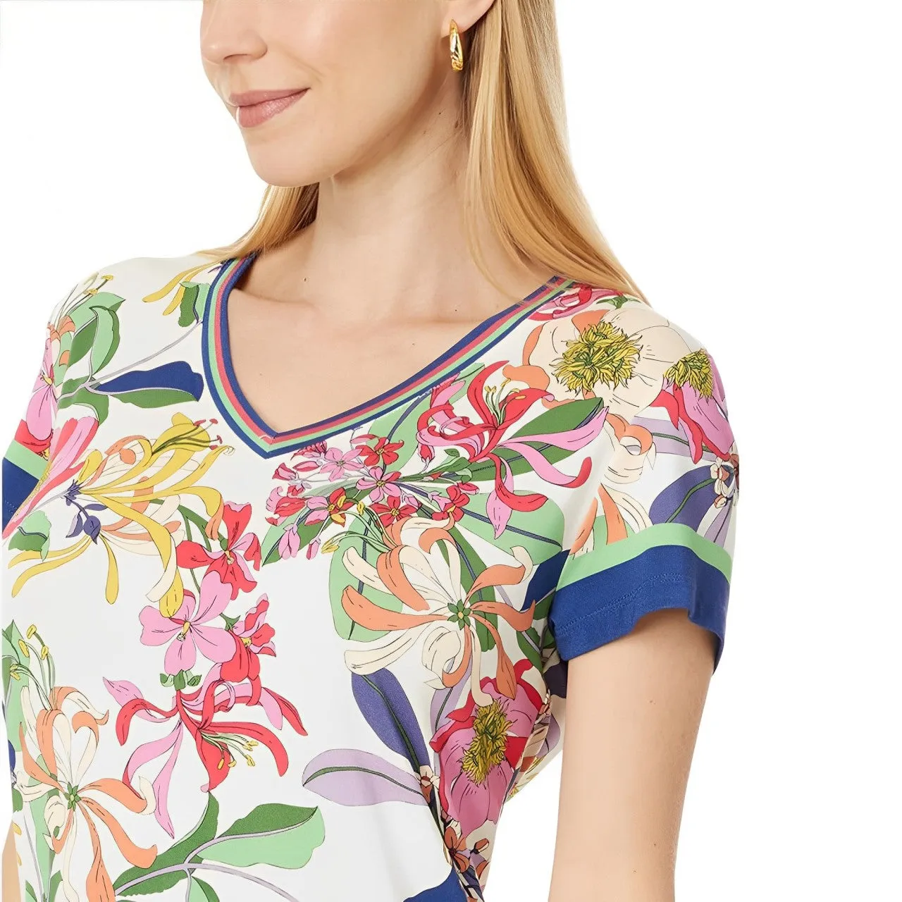 Johnny Was Janie Favorite Short Flowers Tee Aldrich Floral Shirt Top Cream NEW