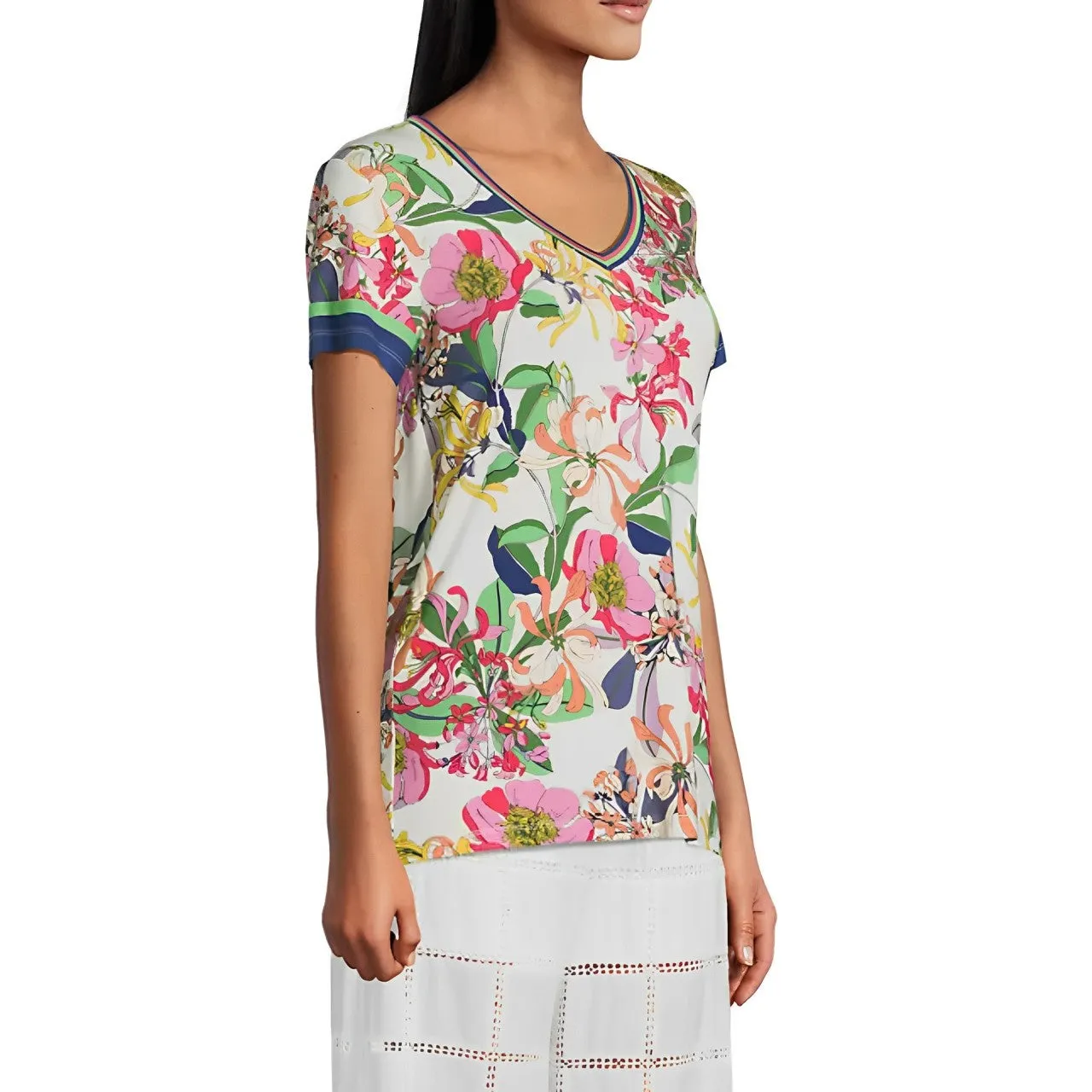 Johnny Was Janie Favorite Short Flowers Tee Aldrich Floral Shirt Top Cream NEW