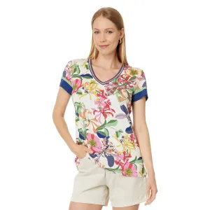 Johnny Was Janie Favorite Short Flowers Tee Aldrich Floral Shirt Top Cream NEW