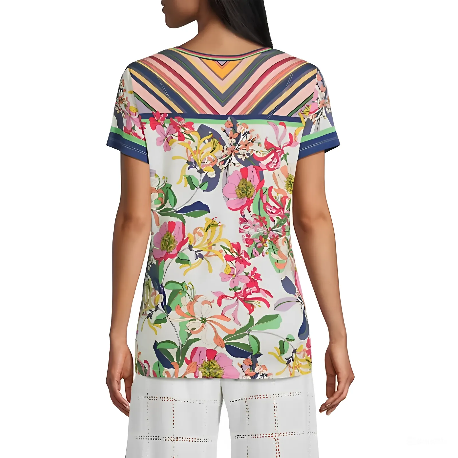 Johnny Was Janie Favorite Short Flowers Tee Aldrich Floral Shirt Top Cream NEW
